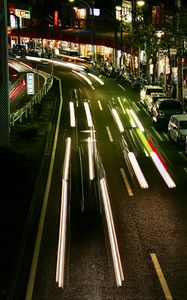 Preview wallpaper road, lights, city, night, long exposure