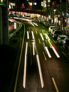 Preview wallpaper road, lights, city, night, long exposure