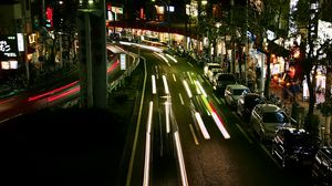 Preview wallpaper road, lights, city, night, long exposure