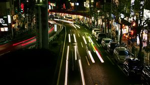 Preview wallpaper road, lights, city, night, long exposure