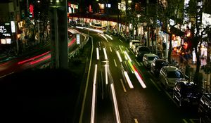 Preview wallpaper road, lights, city, night, long exposure