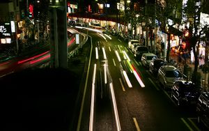 Preview wallpaper road, lights, city, night, long exposure