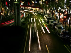 Preview wallpaper road, lights, city, night, long exposure