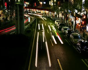 Preview wallpaper road, lights, city, night, long exposure