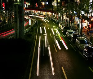 Preview wallpaper road, lights, city, night, long exposure