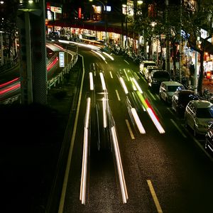 Preview wallpaper road, lights, city, night, long exposure