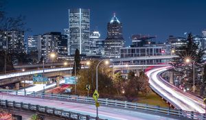 Preview wallpaper road, lights, city, glow