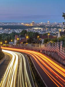 Preview wallpaper road, lights, city, long exposure