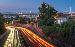 Preview wallpaper road, lights, city, long exposure