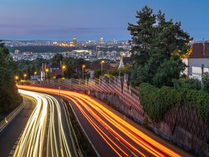 Preview wallpaper road, lights, city, long exposure