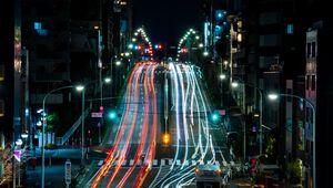 Preview wallpaper road, lights, city, long exposure, night