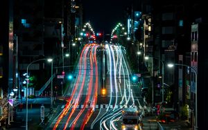 Preview wallpaper road, lights, city, long exposure, night