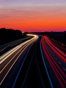 Preview wallpaper road, lights, dark, motion, long exposure