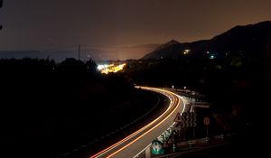 Preview wallpaper road, lights, darkness, freezelight
