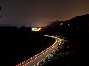 Preview wallpaper road, lights, darkness, freezelight