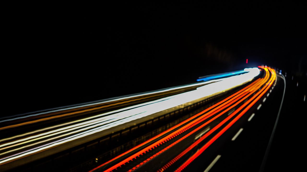 Wallpaper road, lights, freezelight, long exposure, night