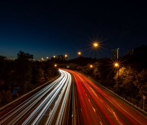 Preview wallpaper road, lights, freezelight, night