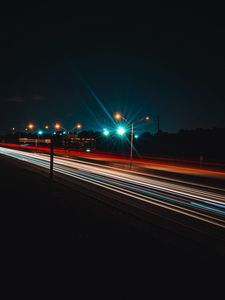 Preview wallpaper road, lights, glow, long exposure