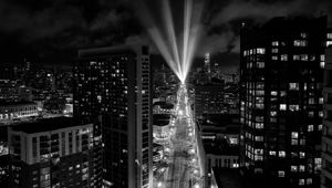 Preview wallpaper road, lights, lanterns, night, city, buildings