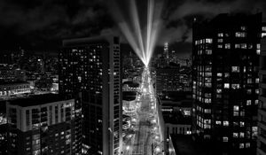 Preview wallpaper road, lights, lanterns, night, city, buildings