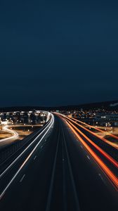 Preview wallpaper road, lights, lines, night, long exposure, dark