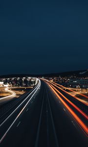 Preview wallpaper road, lights, lines, night, long exposure, dark