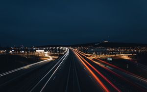 Preview wallpaper road, lights, lines, night, long exposure, dark