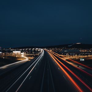 Preview wallpaper road, lights, lines, night, long exposure, dark