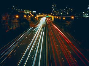 Preview wallpaper road, lights, long exposure, night