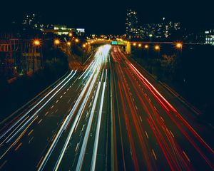 Preview wallpaper road, lights, long exposure, night