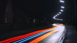 Preview wallpaper road, lights, long exposure, movement, turn