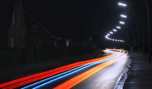 Preview wallpaper road, lights, long exposure, movement, turn