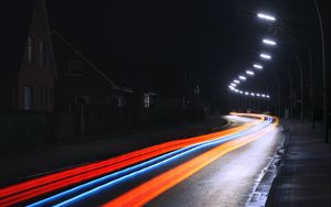 Preview wallpaper road, lights, long exposure, movement, turn