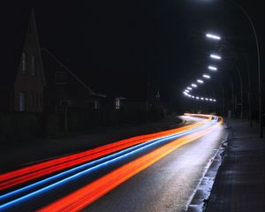 Preview wallpaper road, lights, long exposure, movement, turn