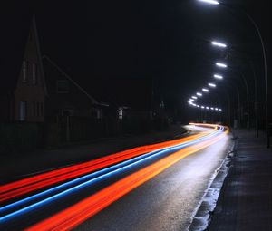 Preview wallpaper road, lights, long exposure, movement, turn