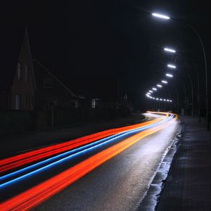 Preview wallpaper road, lights, long exposure, movement, turn