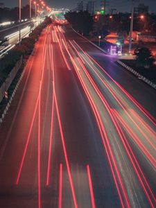 Preview wallpaper road, lights, long exposure, speed, night city