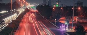 Preview wallpaper road, lights, long exposure, speed, night city