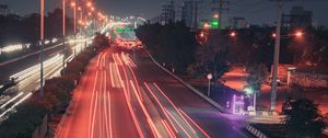 Preview wallpaper road, lights, long exposure, speed, night city