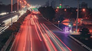 Preview wallpaper road, lights, long exposure, speed, night city