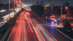 Preview wallpaper road, lights, long exposure, speed, night city