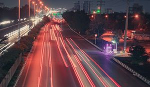 Preview wallpaper road, lights, long exposure, speed, night city