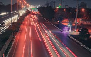 Preview wallpaper road, lights, long exposure, speed, night city