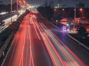 Preview wallpaper road, lights, long exposure, speed, night city