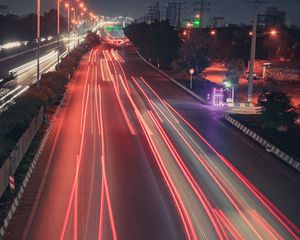 Preview wallpaper road, lights, long exposure, speed, night city