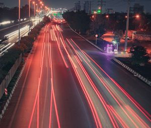 Preview wallpaper road, lights, long exposure, speed, night city