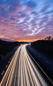 Preview wallpaper road, lights, long exposure, movement, light, turn