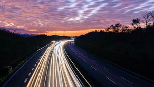 Preview wallpaper road, lights, long exposure, movement, light, turn