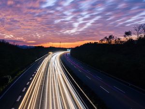 Preview wallpaper road, lights, long exposure, movement, light, turn