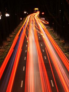 Preview wallpaper road, lights, long exposure, night, city